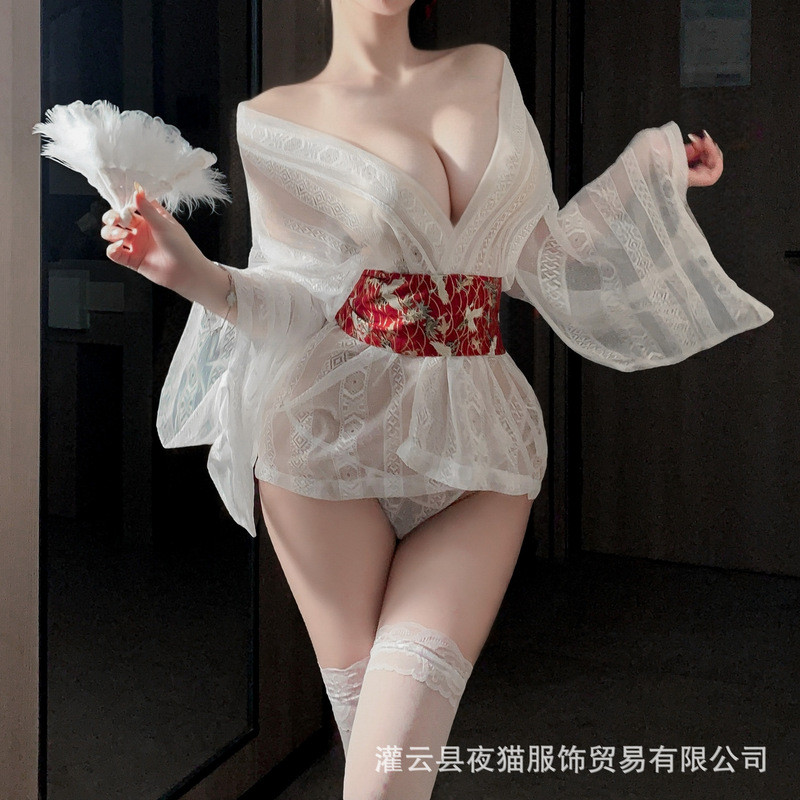 Night Owl Deep V Sexy Lingerie Palace Style National Style Trailing Off-Shoulder Japanese Kimono Hanfu Kimono Hanfu Set Night Owl Deep V Sexy Lingerie Palace Style National Style Trailing Off-Shoulder Japanese Kimono Hanfu Kimono Hanfu Set