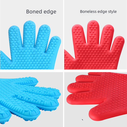 Amazon best-selling long heart-shaped five-finger heat-insulating silicone high-temperature household kitchen oven gloves wholesale
