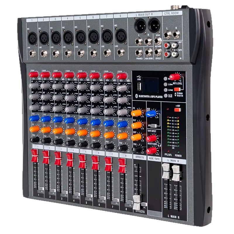 Mezclador profesional de 8 vías mezclador consola de escenario reunión pequeña fuente de alimentación de fantasía portátil USB Bluetooth