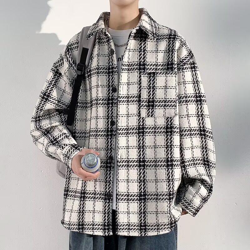 Xiao Xiang Style Shirt Men's and Women's Hong Kong Style Retro Jacket Autumn and Winter American Style Fashion Brand Pluck Handsome Jacket Plaid Baseball Suit