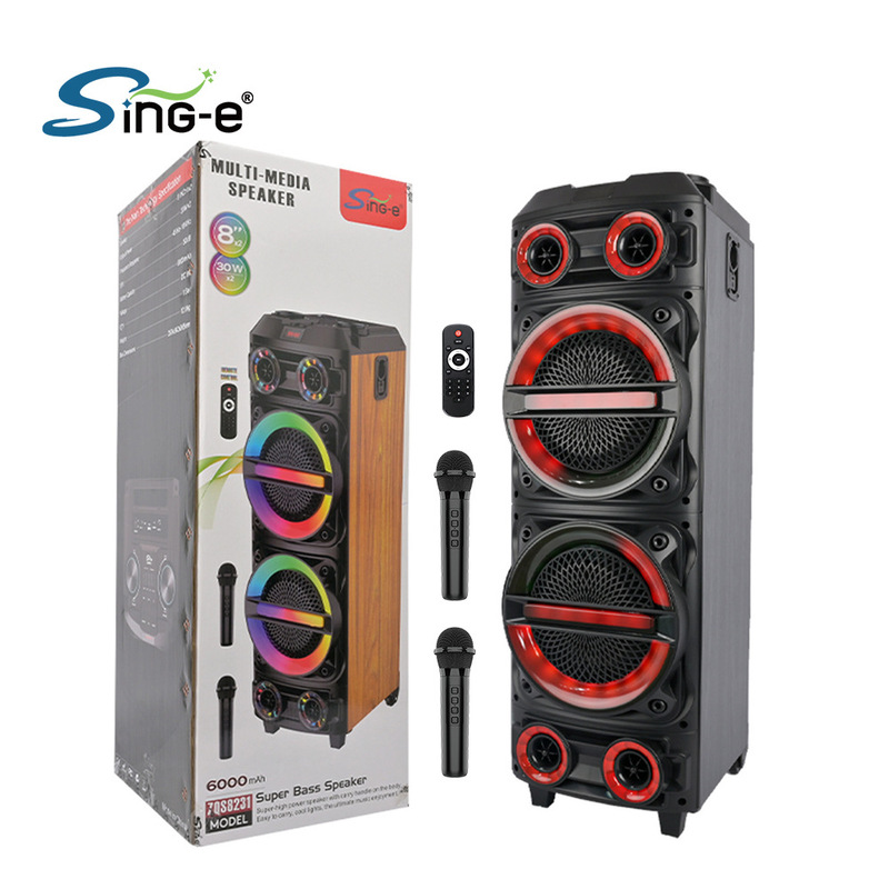 Sing-e dec s8231ステレオ大音響bluetooth木スピーカー屋外パーティーダブル無線マイクk歌|undefined