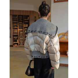 设计鸭绒小个子羽绒服冬季新款短款针织翻领欧货两件外套