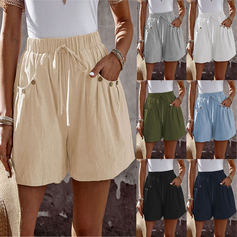 2026 European and American Cross-Border Amazon Summer New Women's Casual Loose Shorts with Pockets and Faux Drawstring