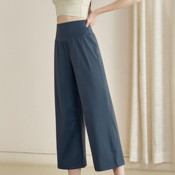 Loose Wide-Leg Yoga Pants for Women, Cropped Pants, High-Waisted, Slimming, Stylish Dance and Running Pants, Straight-Leg Fitness Pants for Summer