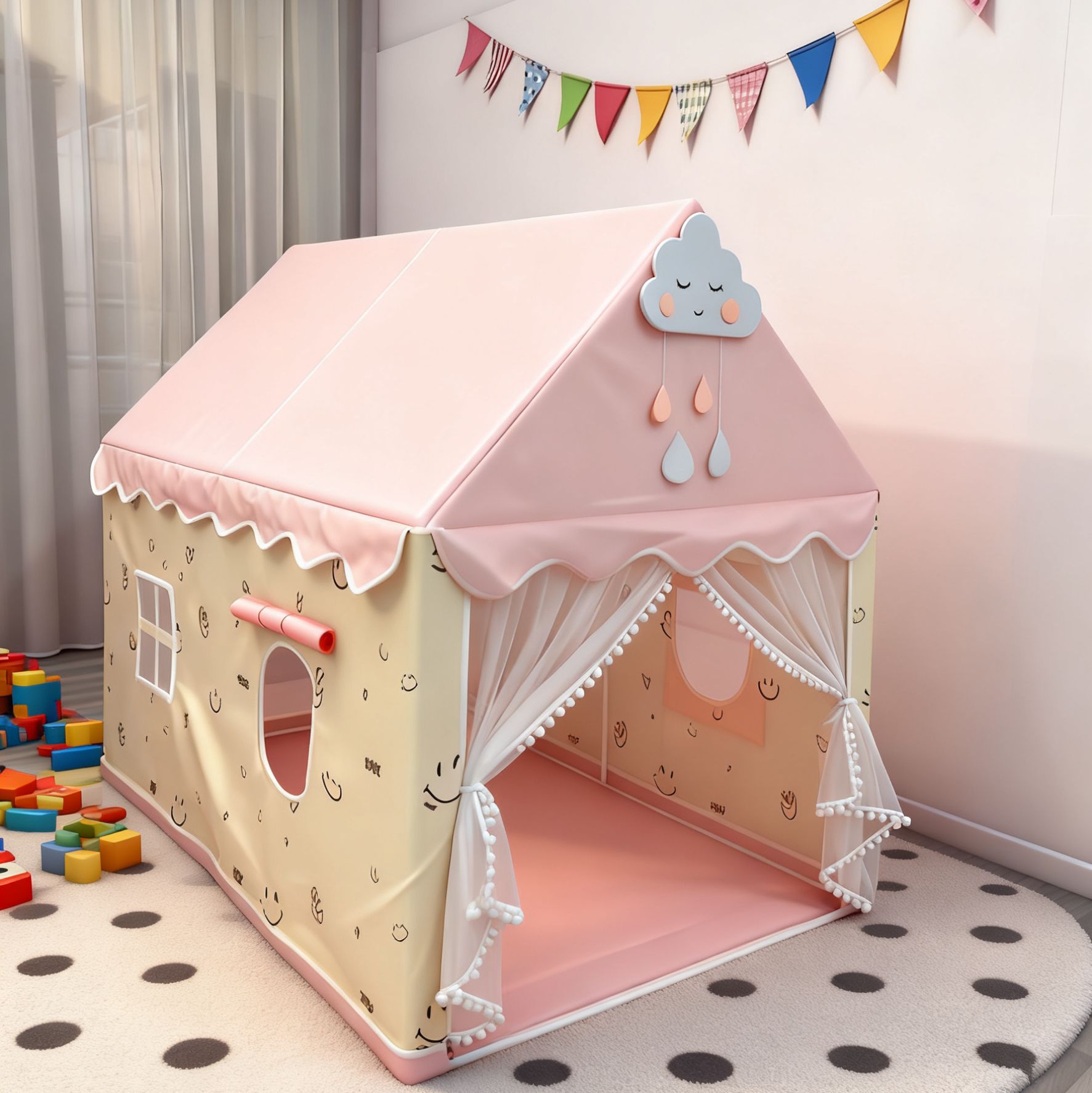 Carpa interior para niños extensión al por mayor sonriente princesa castillo casa de juguetes para bebés juegos de cama base secreta