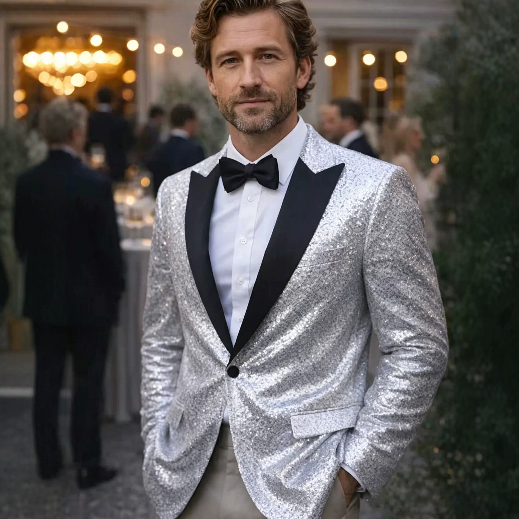 Blazer da uomo con paillettes, giacca da smoking scintillante e luccicante per spettacoli teatrali, discoteca, feste, eventi formali._voghion.com