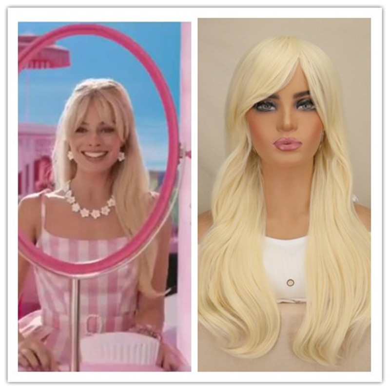 Movie Barbie Barbie Cos Wig Barbie Light Blonde Cosplay Wig Slightly Curly Hair Long Hair Barbie Fake