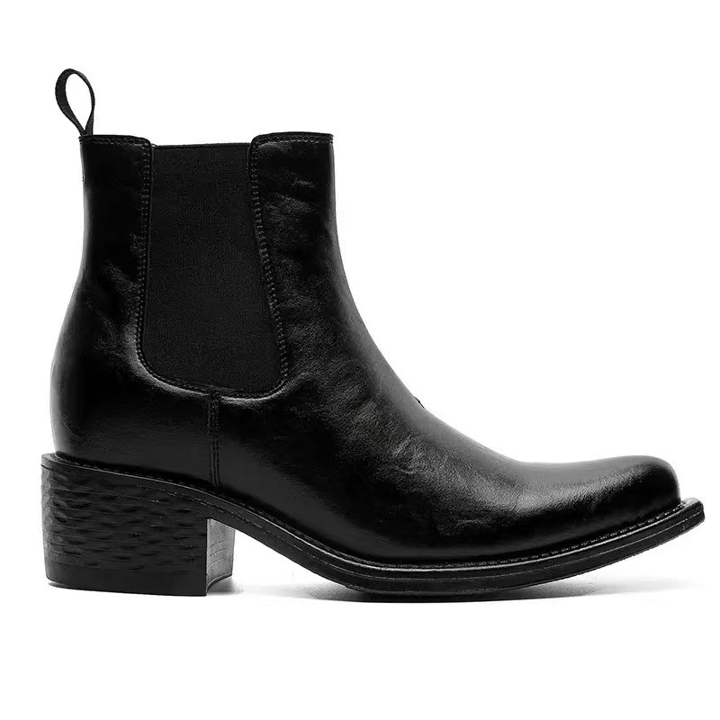Invisible inner height-increasing shoes, 7cm Martin boots, pointed-toe high-top leather shoes, men's thick-soled slip-on Chelsea boots, 217