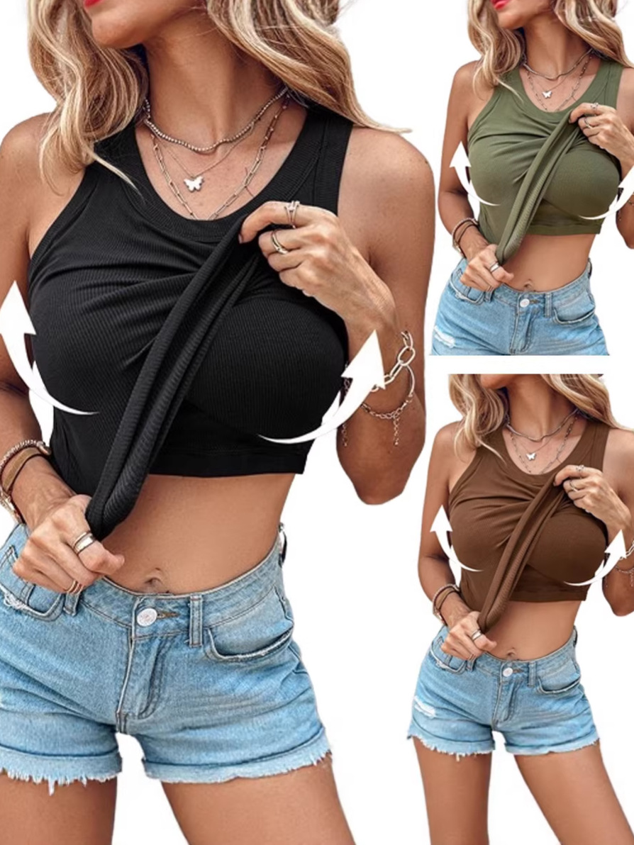 Summer solid bra with a round collar