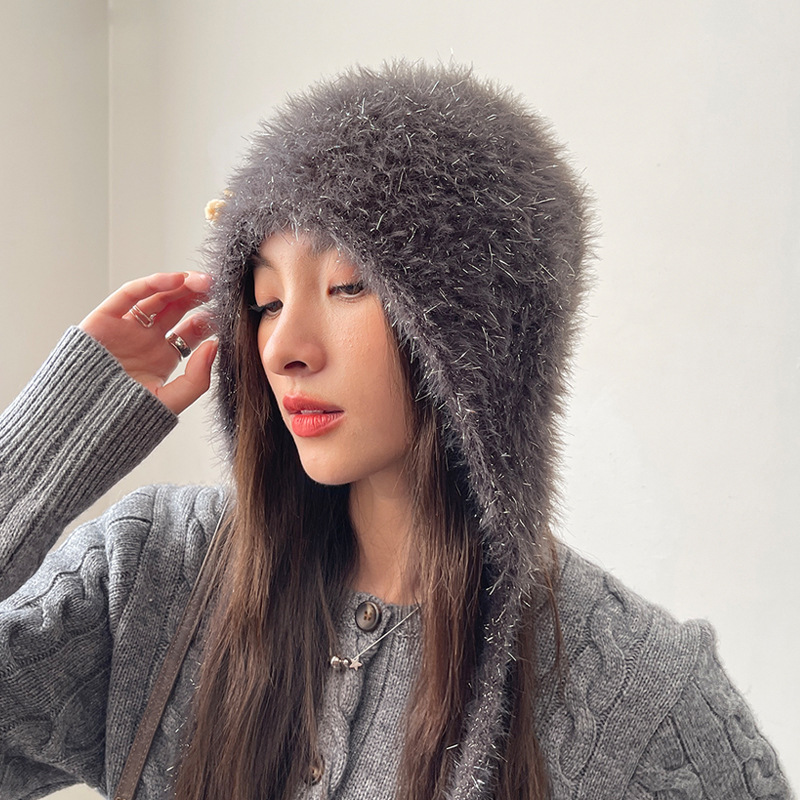 Chapeaux tricotés en fil papillon doux et mignon pour enfants automne hiver, protection des oreilles en peluche à la mode, visage_voghion.com