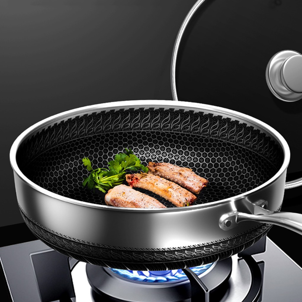 316不锈钢加深煎锅三层钢8CM加高平底锅不粘锅复合底牛排煎蛋32