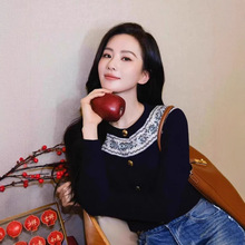 南油高定CE家刘诗诗章若楠同款毛衣开衫提花撞色针织气质休闲针织