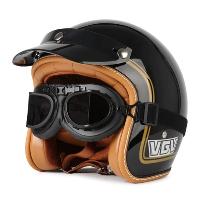Motorcycle Helmet Electric Scooter Half, Motosiklet dəbilqələri - m-bright-black-gold-rim-black-mirror-free-hat-brim-face-towel