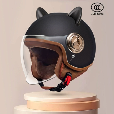 for men and women all seasons Motosiklet dəbilqələri - one-size-fits-all-new-national-standard-class-a-3c-certified-cute-ear-black-matte-black-long-mirror