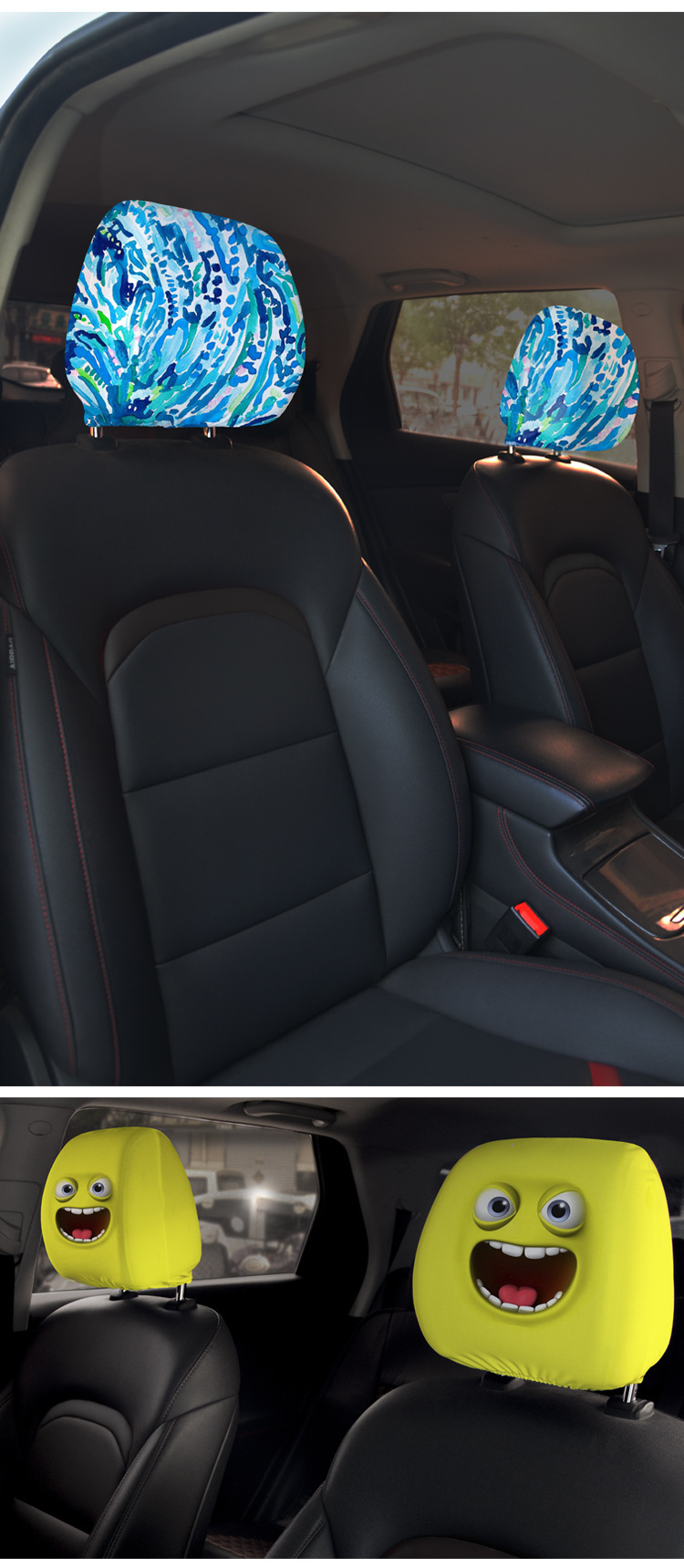 Exaggerated Expression Car Seat Headrest Protective Cover Oil-Proof, Anti-Fouling and Anti-Damage Personalized Seat Pillow Decorative Cover