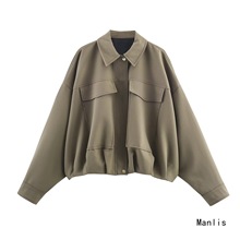 Z跨境欧美风2025新款时尚气质女装打褶下摆飞行员夹克外套9195595