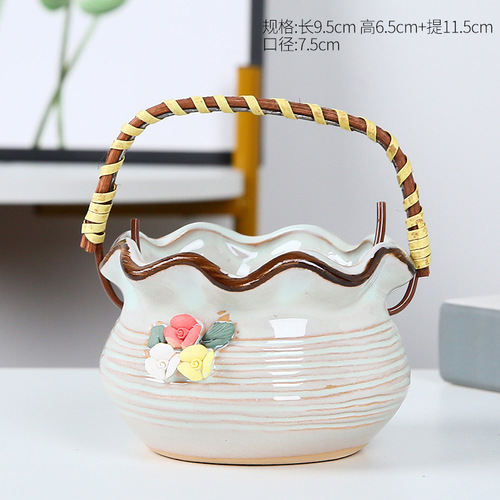Cross-border European rattan hanging basket micro landscape geometric succulent flower pot portable desktop home furnishings hanging orchid potted plant
