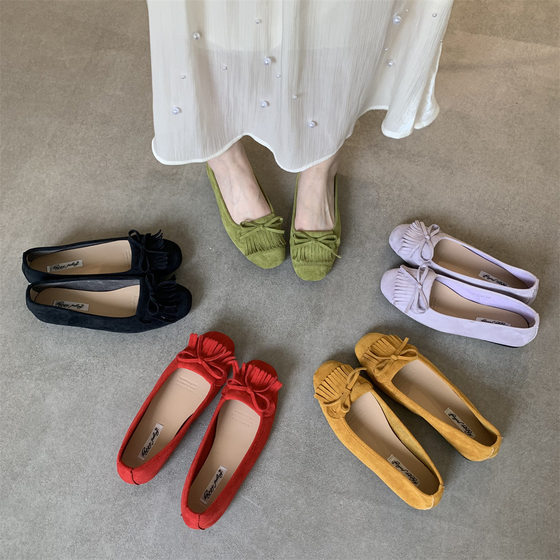 All-Match Not Tired Feet Soft-Sole Ballet Shoes Slip-on Shallow-on Peas Pumps Tassel Bow Suede Shoes for Women