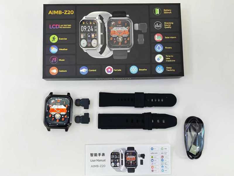 跨境新品AIMB-Z20智能手表蓝牙通话音乐心率睡眠检测+隐藏式耳机|undefined