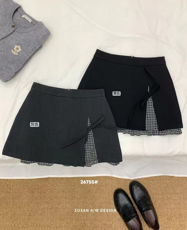 8.18 复古格纹木耳边拼接蝴蝶结半身裙女2025秋季新款短裙26755|undefined