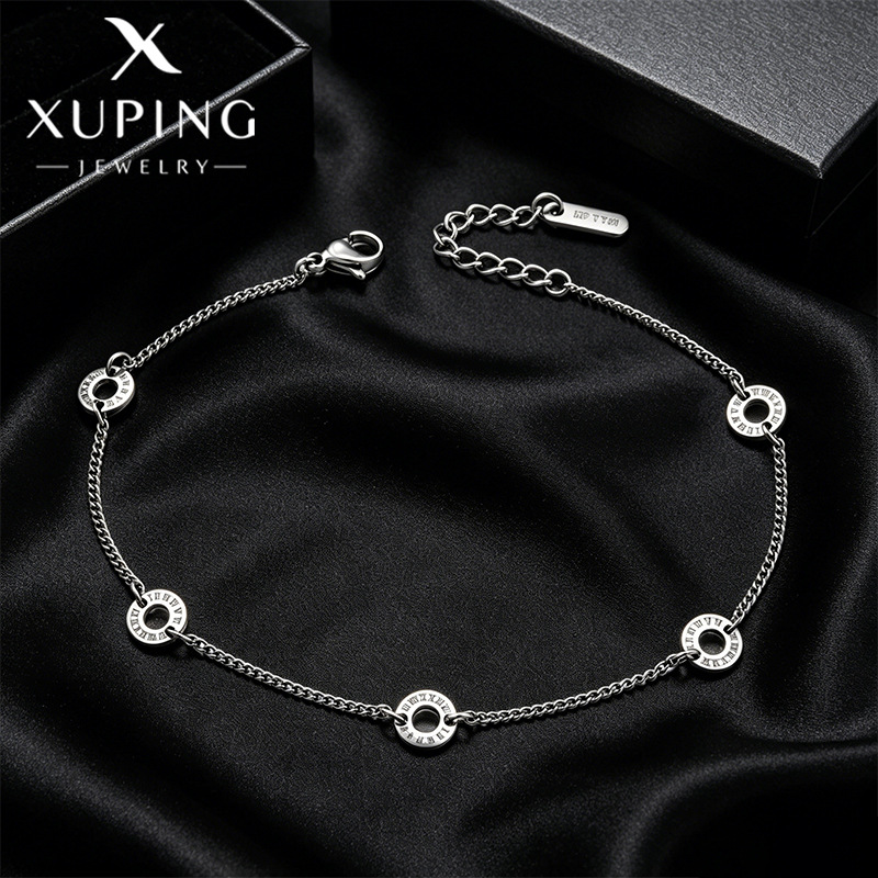 Xuping nuevo estilo simple hueco geometría tobillar redondo acero inoxidable moda diaria fácil de poner pie de viento personalizado al por mayor