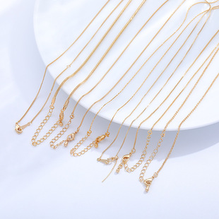 DIY Jewelry Pearl Necklace Wholesale Copper Snake Bone Chain Box Chain Color-Preserving 18K Real Gold Clavicle Chain Thin Chain for Women