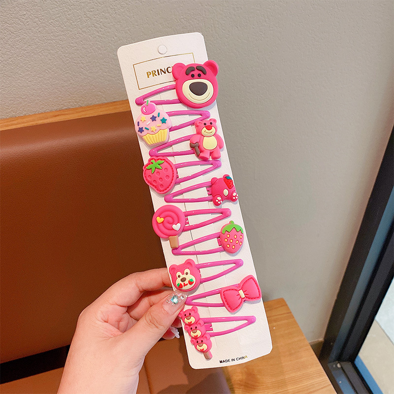 Clip de cabello auténtico para niños, clip de cabello rotos para chicas, clip de cabello no dañado, tarjeta de cabello de fresa, cartón de dibujos animados, clip de cabello lateral para bebés.