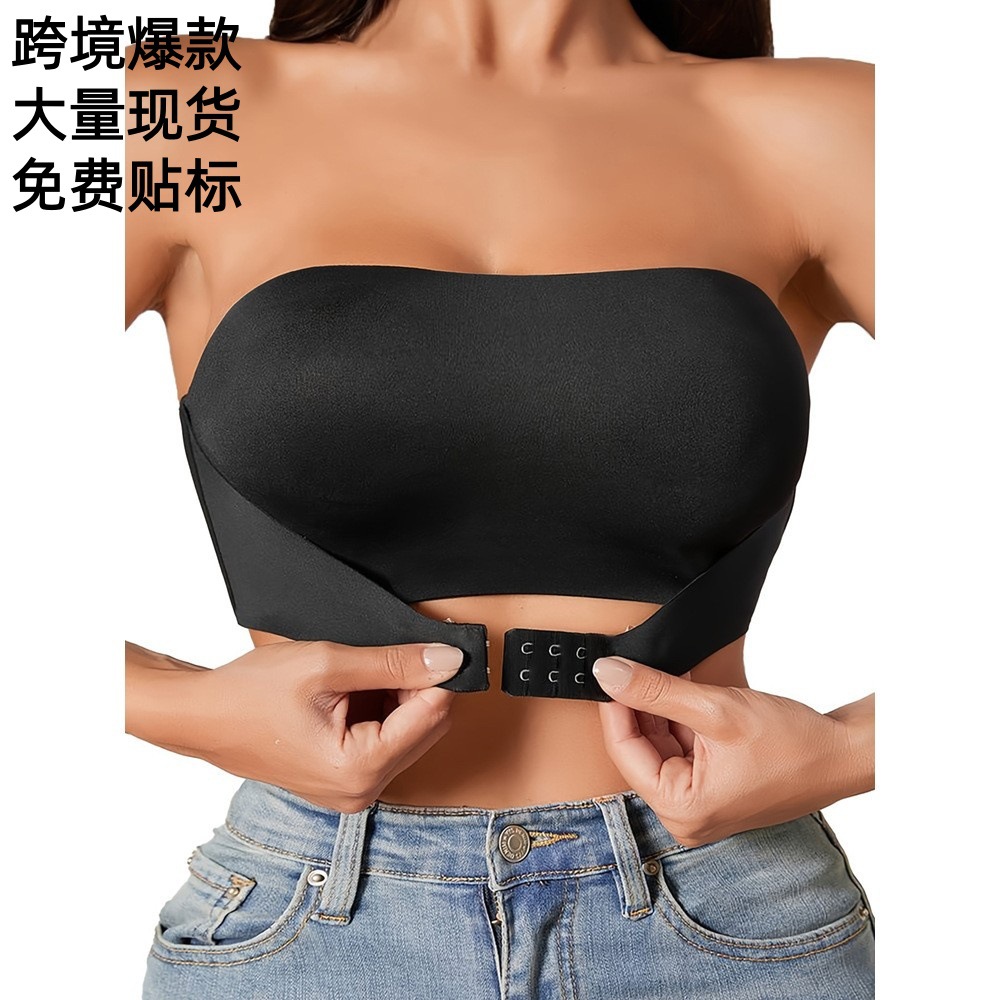 Bra de mujer sin costura sin correa de hombro, helado antideslizante sin anillo de acero, sujetador de diseño invisible cerrado del pecho