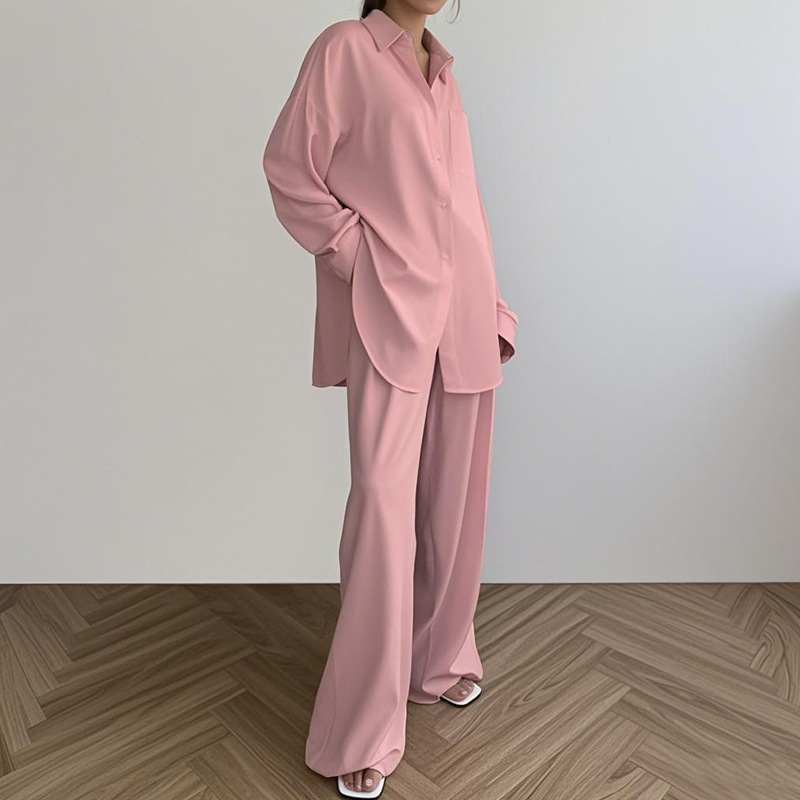 Nuevo cárdigan suelto transfronterizo, ropa a domicilio, cómodos pantalones de solapa de manga larga, traje de dos piezas, ropa a domicilio al por mayor