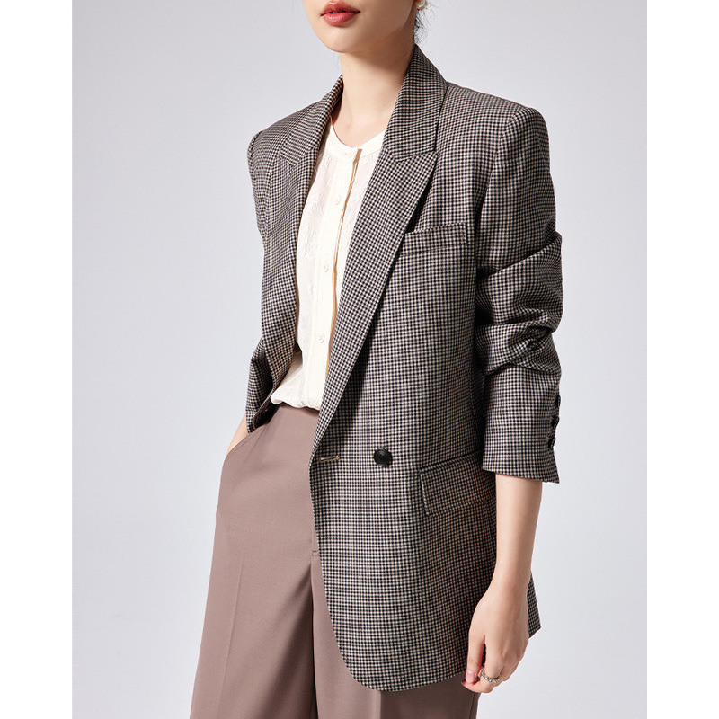 Pure Wool Women's Blazer with a High-End Feel, Single-Button, Loose Plaid Design, Suitable for Spring and Autumn, Elegant Blazer Pure Wool Women's Blazer with a High-End Feel, Single-Button, Loose Plaid Design, Suitable for Spring and Autumn, Elegant Blazer