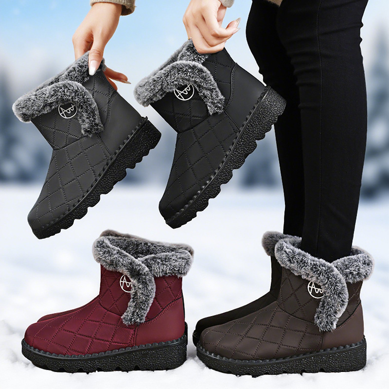 Zapatos de algodón para mujer nuevo estilo transfronterizo más botas de nieve gruesas de terciopelo botas cálidas botas de algodón de alta calidad ligeras de poliuretano al por mayor