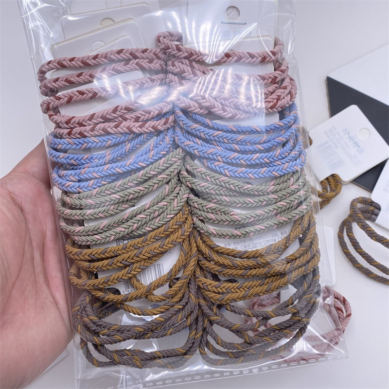 Estilo coreano básico de dos colores trenza pelo cuerda pequeña etiqueta clara accesorios para el pelo 3 Tarjeta de uñas chica cabeza cuerda 2 Yuan tienda suministro