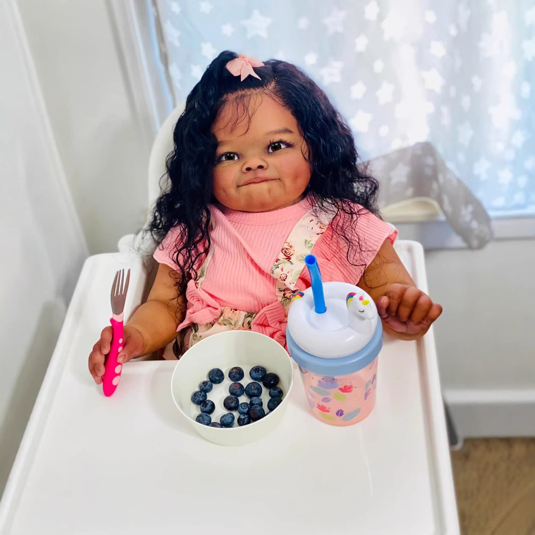 NPK genuino 24inch hoyuelo sonriente tono de piel oscuro muñeca Raya cabello implantado a mano fuente transfronteriza