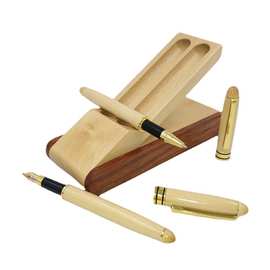 枫木钢笔套装  枫木签字笔  双支木笔盒现货    批量雕刻LOGO