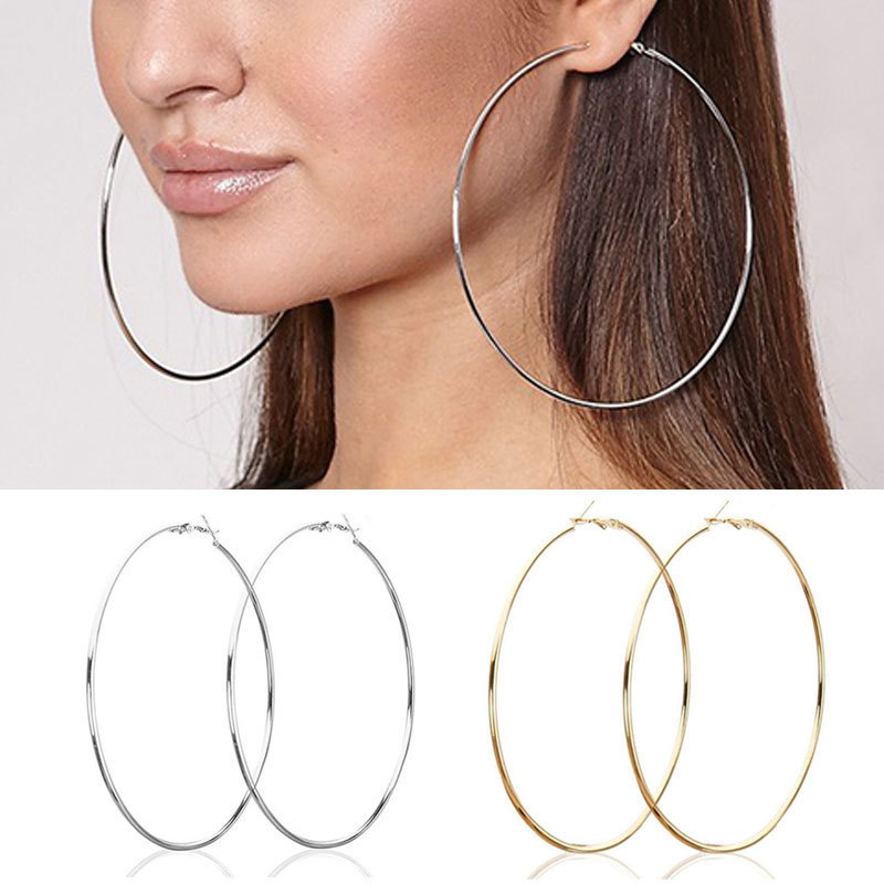 Cross-border hot-selling exaggerated large circle earrings earrings women's European and American simple personality metal smooth earrings jewelry wholesale