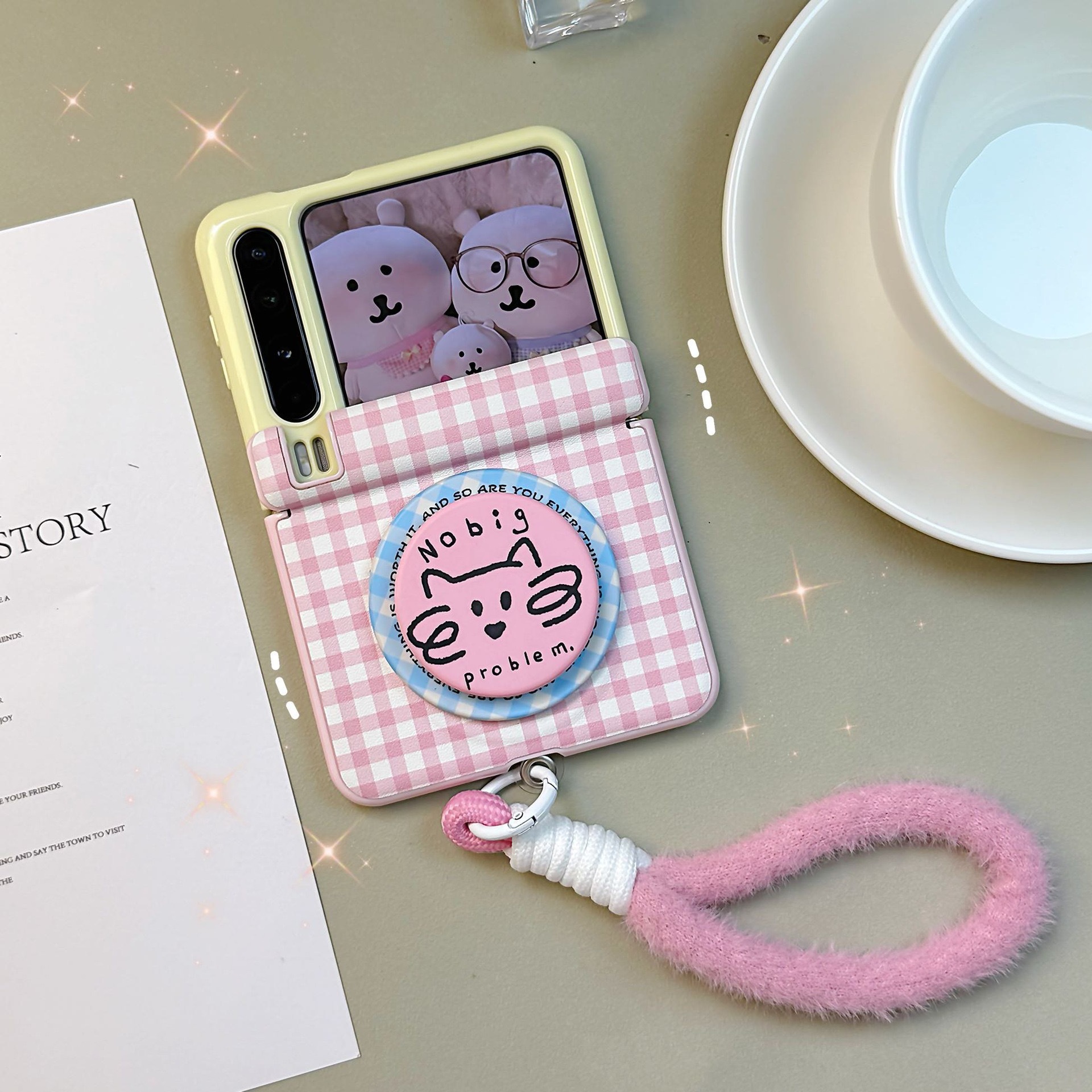 Suitable For Huawei Foldable Middle-axis Magnetic Suction Full-cover Protective Case, PuraX Cute Color-blocking Plaid,_voghion.com