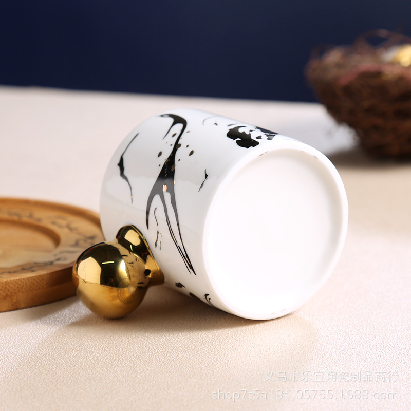 金色创意欧式陶瓷杯圆柄马克杯碟带勺碟色釉商务礼物下午茶咖啡杯详情12