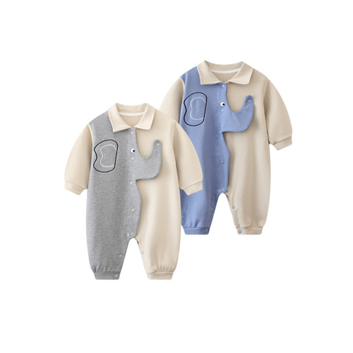 Ins baby onesie striped shoulder straps Korean version faux two-piece spring and autumn long-sleeved baby crawling suit casual outdoor clothes