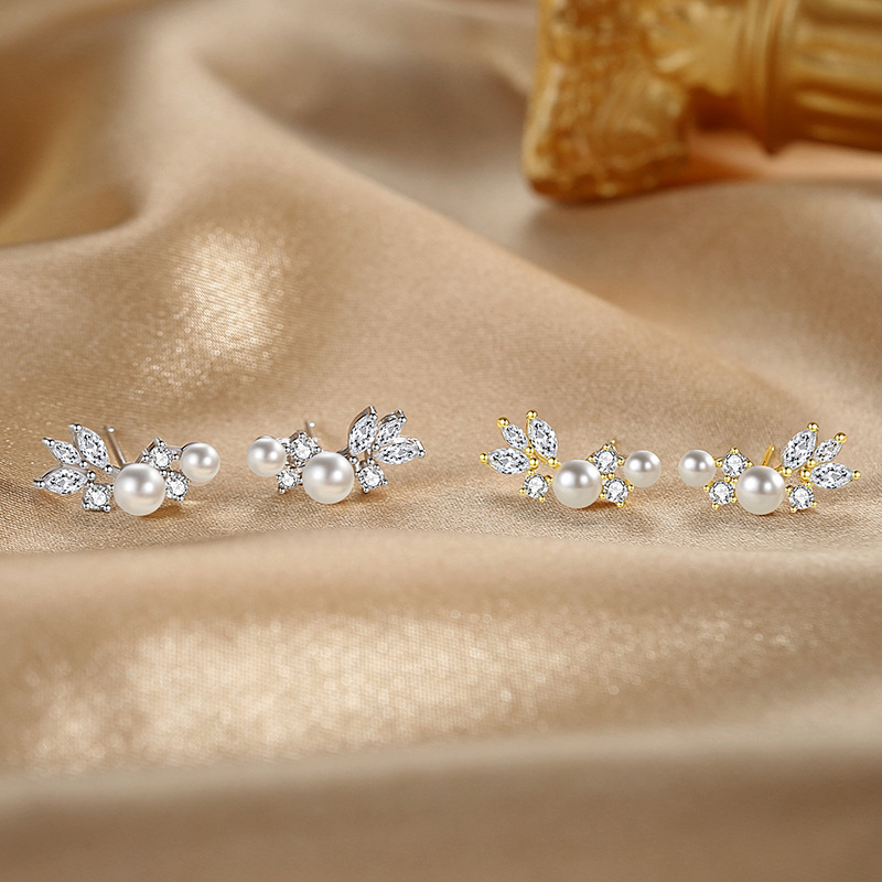 Pendientes de Plata de Ley con Hojas de Verano, Pendientes de Perlas Francesas para Mujer, Plata 925, Estilo Coreano, Pendientes de Lujo Ligero, Pendientes de Nicho para el Día de San Valentín