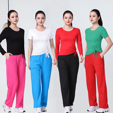 广场舞服装跳舞衣服套装新款运动抽绳上衣户外健身操速干直筒裤女