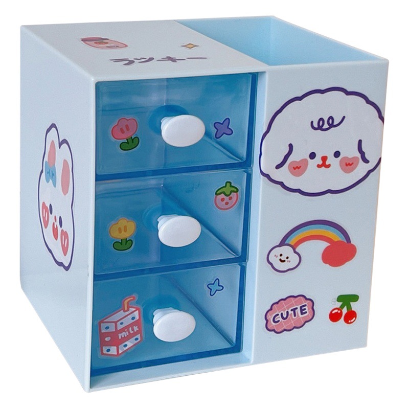 Titular de la pluma de dibujos animados linda chica corazón creativo moda ins estilo niños estudiante papelería caja de almacenamiento de escritorio multifuncional