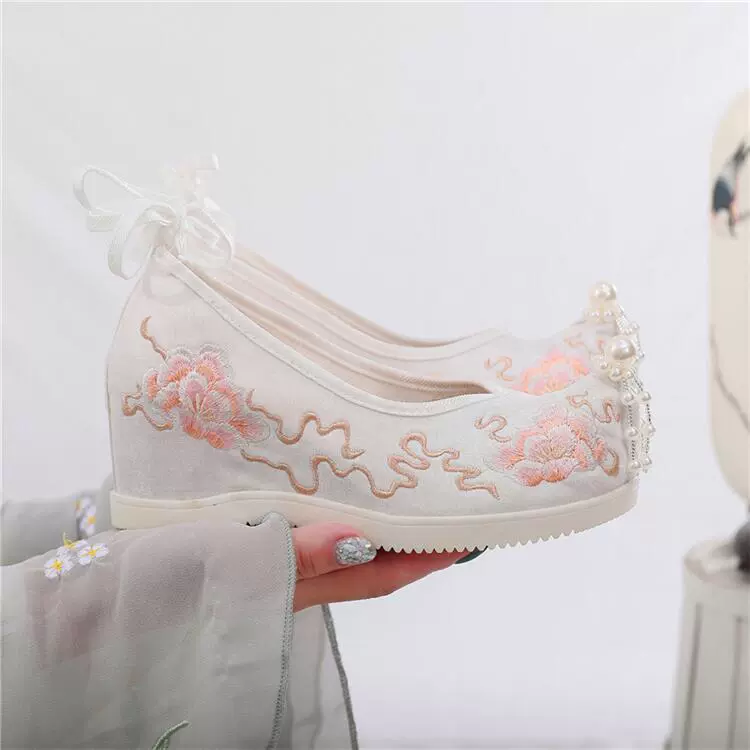 Yun Bailian 2023 Новые подходящие антикварные туфли ханьфу с вышивкой Обувь с внутренней высотой арки