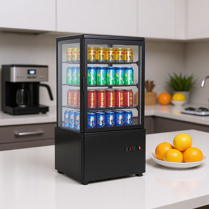 Wholesale Refrigerated Fresh-Keeping Display Cabinet Skewer Cake Beverage Vertical Small Freezer Air-Cooled Four-Sided Glass Refrigerator Freezer