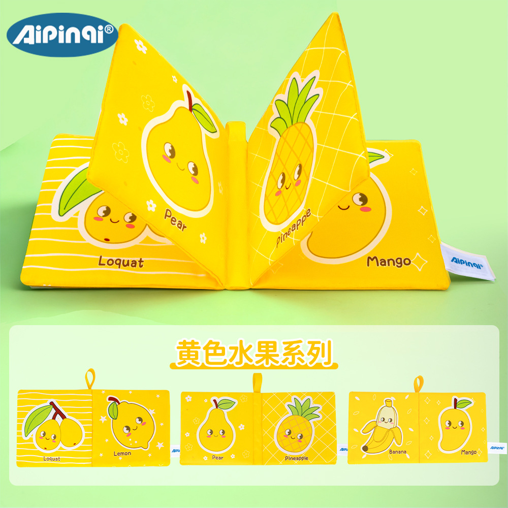 Nuevo libro de tela de iluminación de frutas, papel sonoro, libro de tela tridimensional no desgarrado, educación temprana cognitiva infantil, libro de mordida de 0 - 1 años