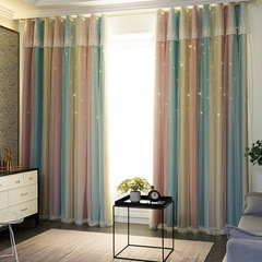 2F窗簾2022年新款雙層鏤空星星公主風臥室飄窗兒童房遮光窗簾布