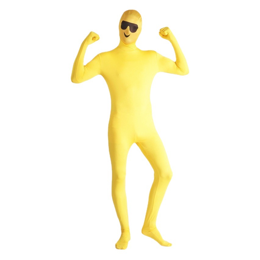 Adultos de Halloween divertido amarillo expresión invisible mono traje divertido de los hombres y las mujeres del partido traje