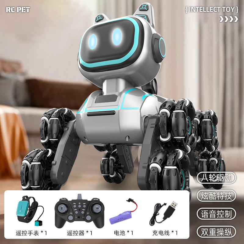 新型の八輪の特技の犬のリモコンのロボットの犬は腕を振って変形して車の男の子の電子ペットのおもちゃのリモコンの車に登ります。|undefined