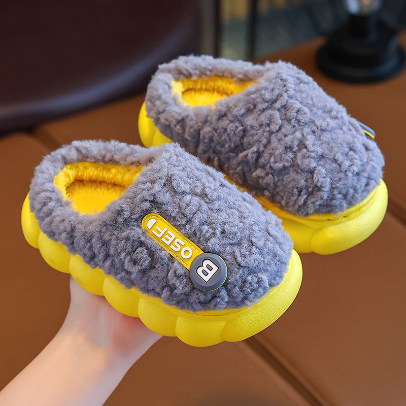 Children's slippers for boys girls, autumn and winter indoor soft soled anti slip fur shoes, princess baby parent-child_voghion.com