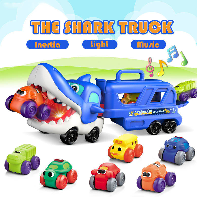 可爱的鲨鱼玩具卡车 卡通惯性车，带灯光、音乐、储物空间