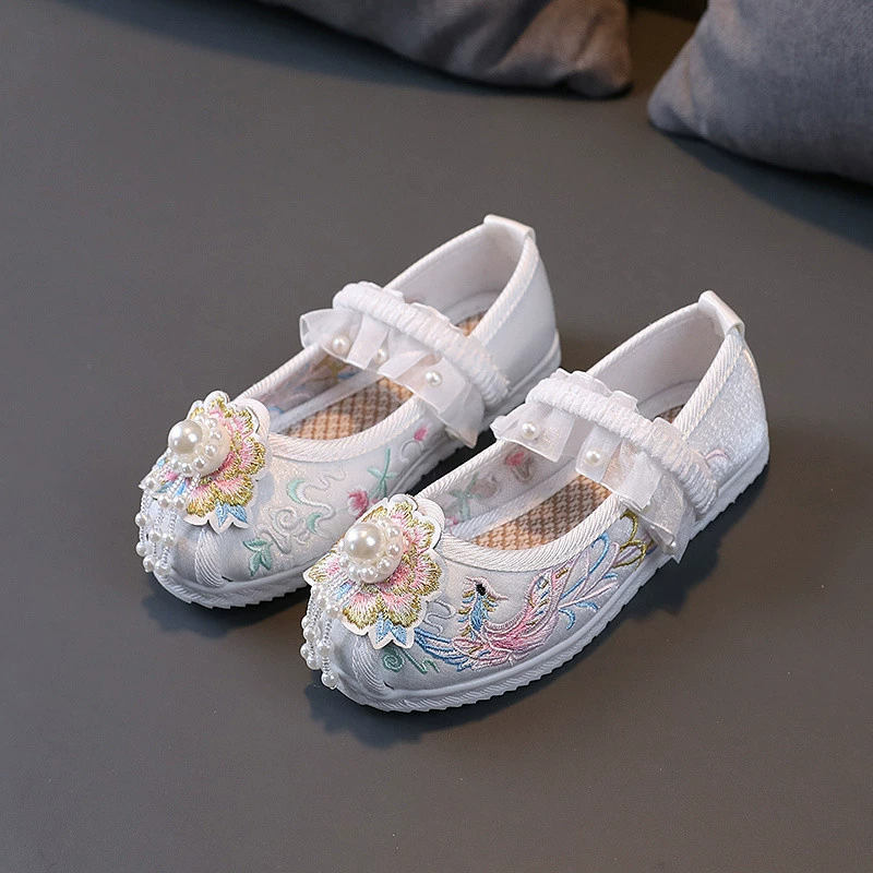 Туфли для девочек Hanfu Костюмы Детские вышитые туфли в китайском стиле старый пекинский туфли ручной работы